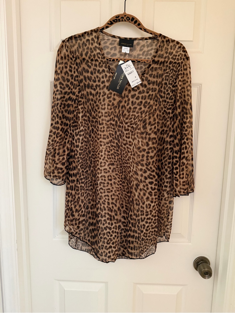 Jordan Taylor Leopard Print Sheer Swim Coverup in Brown and Black